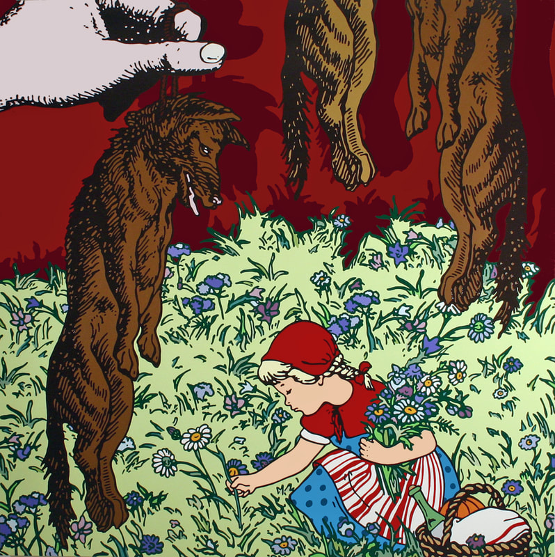 Gabriele Arruzzo, Little Red Riding Hood (with hanging wolves), 2006, enamel and acrylic on canvas, 200x200cm